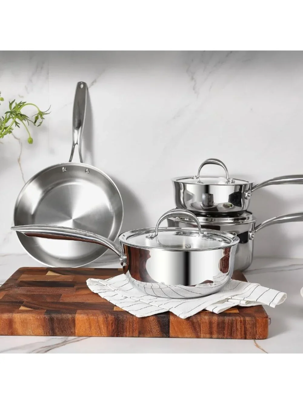 Premium 2-Qt Tri-Ply Stainless Steel Saucepan with Lid - Even Heating, Induction